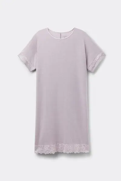 Camicia da Notte a Maniche Corte con Dettagli in Pizzo Donna Viola