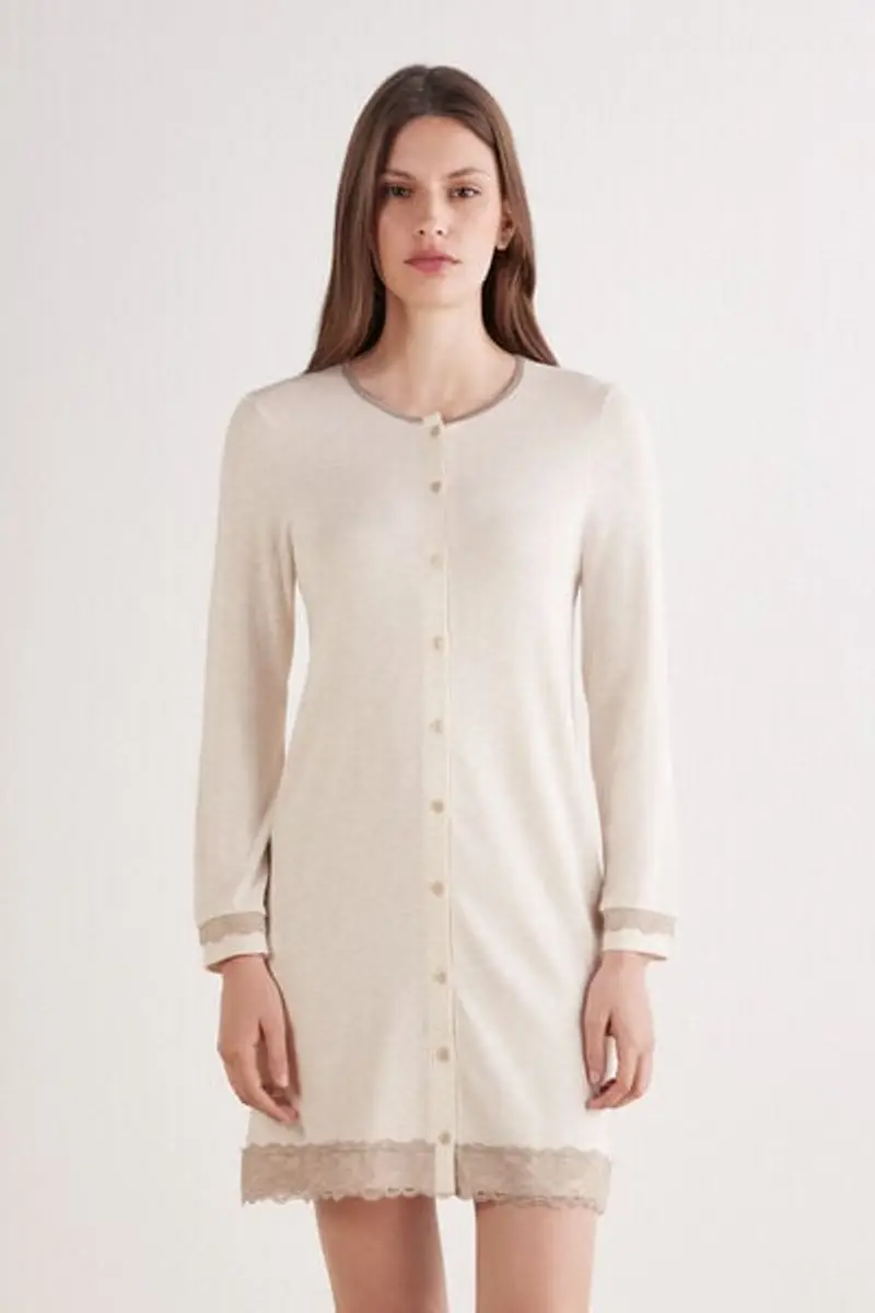 Intimissimi Camicia da Notte Aperta con Dettagli in Pizzo Donna Naturale Taglia M