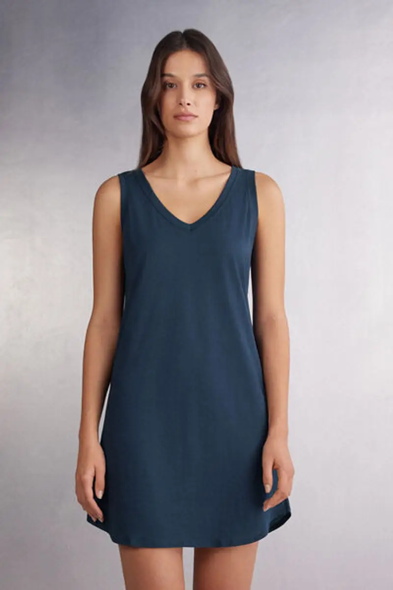 Intimissimi Camicia da Notte Spalla Larga in Cotone Ultrafresh Donna Blu Taglia L