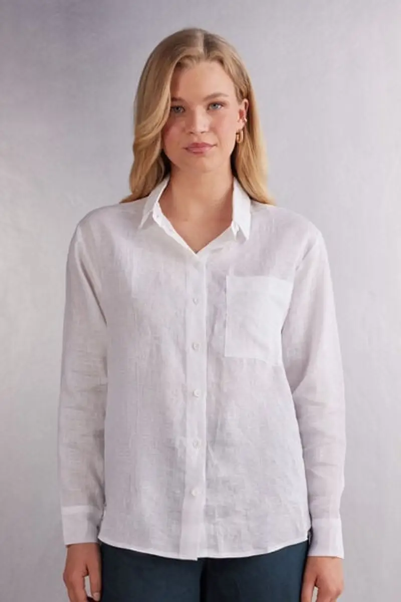 Camicia in Tela di Lino The Pure Linen Donna Bianco