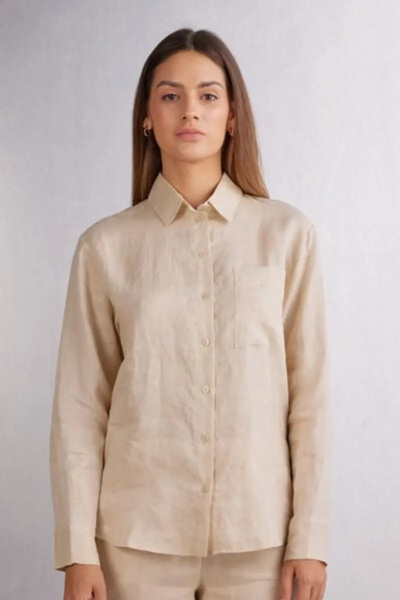 Intimissimi Camicia in Tela di Lino The Pure Linen Donna Naturale Taglia L