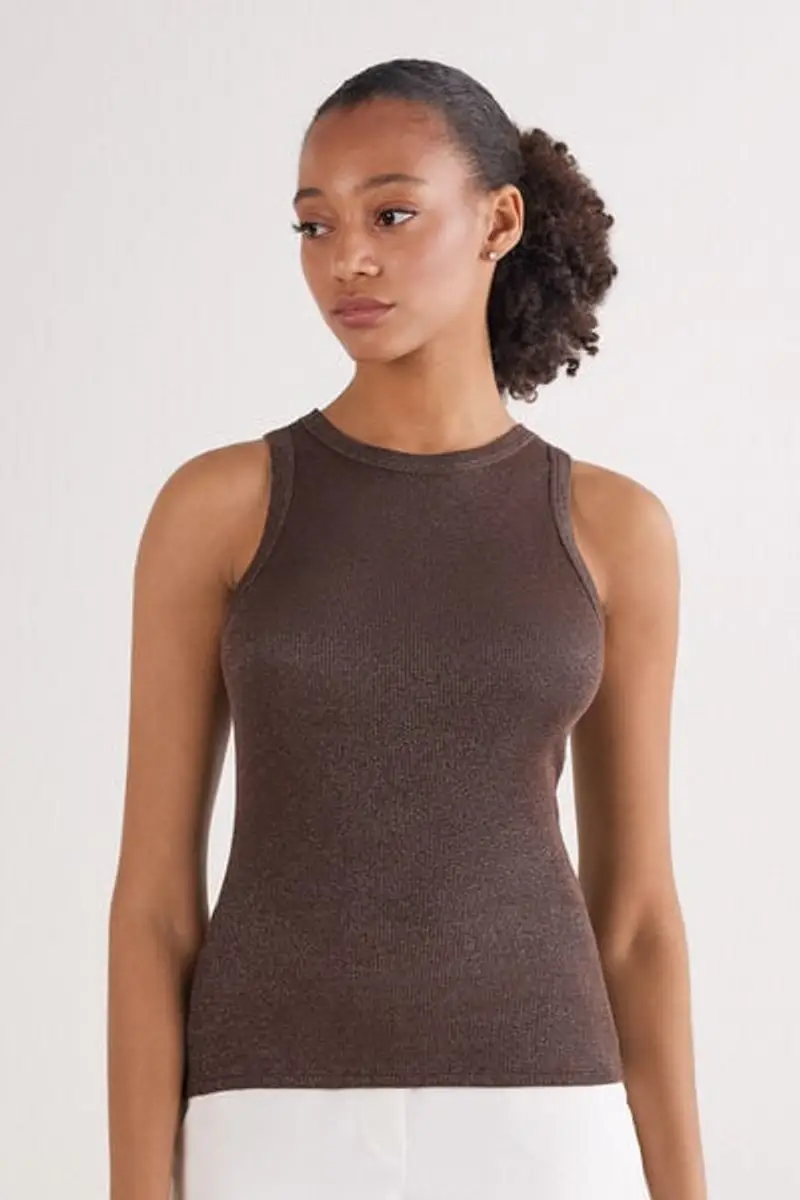 Intimissimi Canotta a Costine in Cotone Lamè Donna Marrone Taglia M