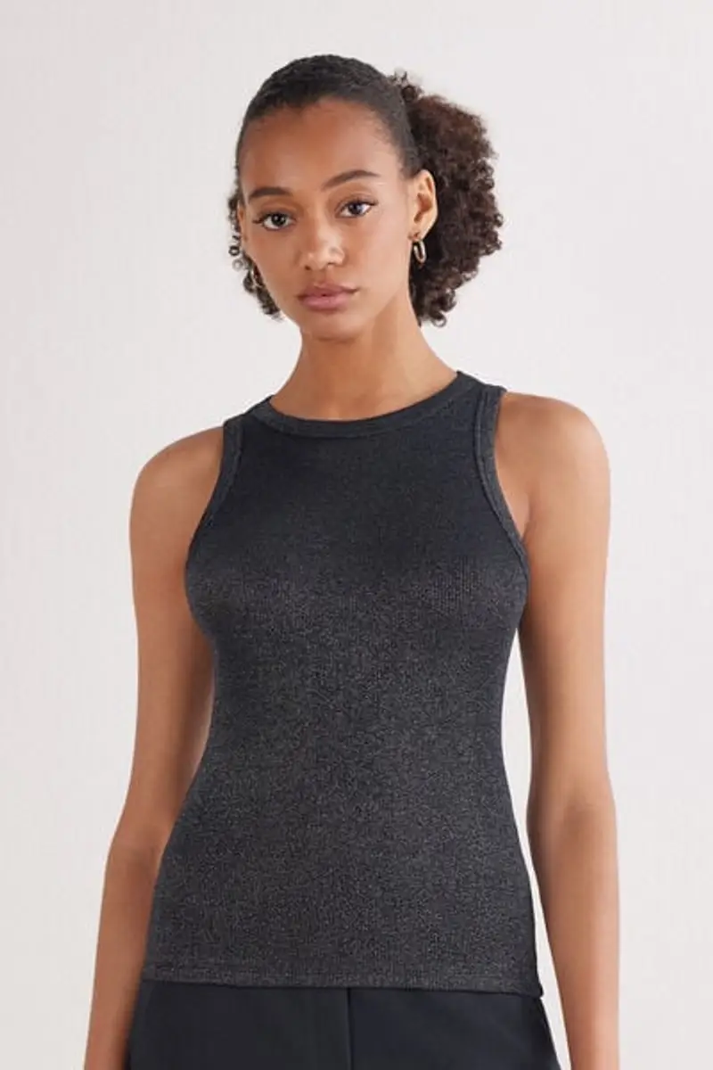 Intimissimi Canotta a Costine in Cotone Lamè Donna Nero Taglia L