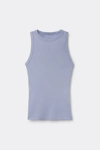 Canotta a Costine in Cotone Superior Donna Azzurro