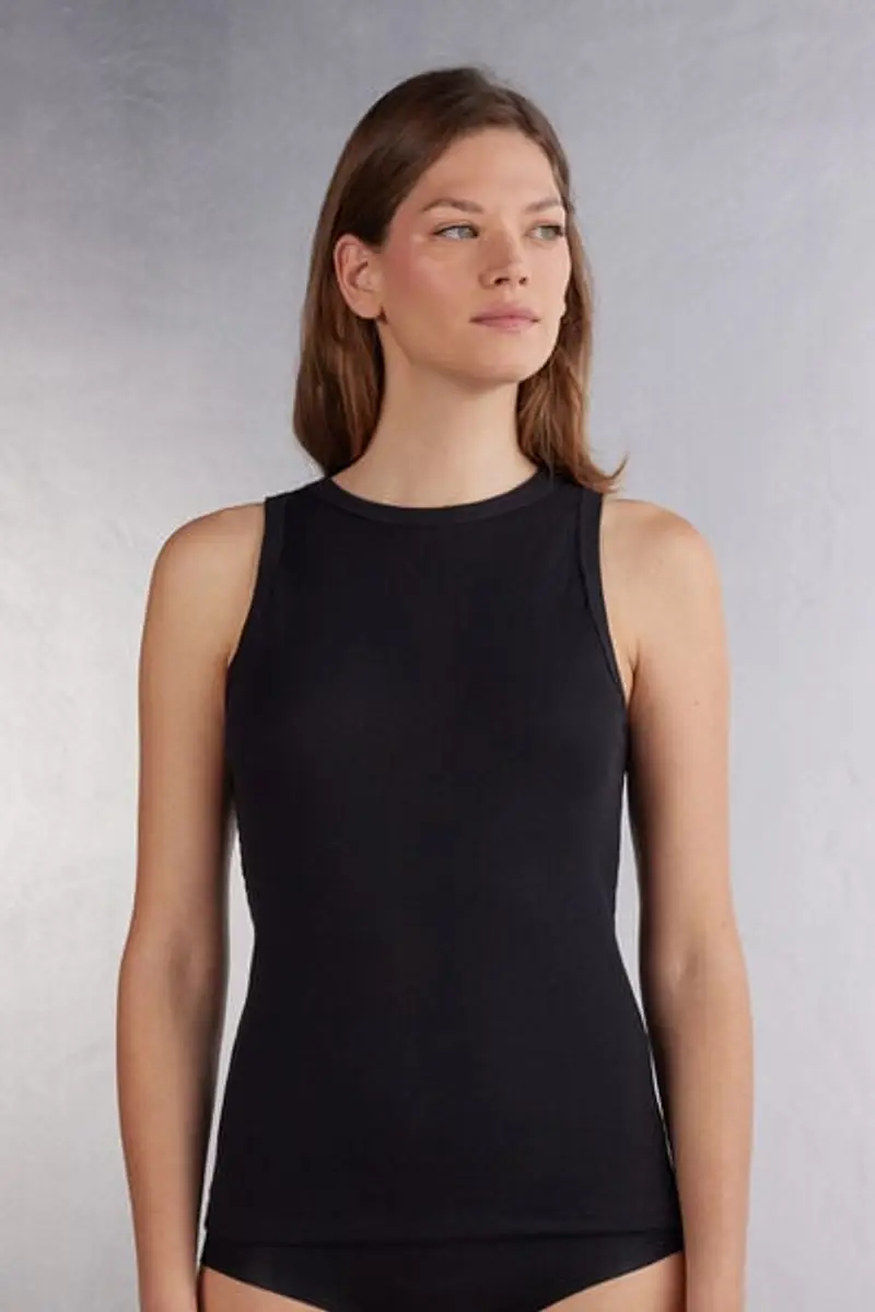 Intimissimi Canotta a Costine in Cotone Superior Donna Nero Taglia L