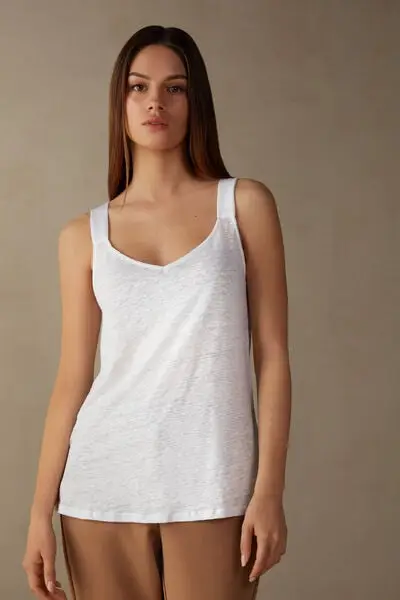 Canotta in Lino The Pure Linen Donna Bianco