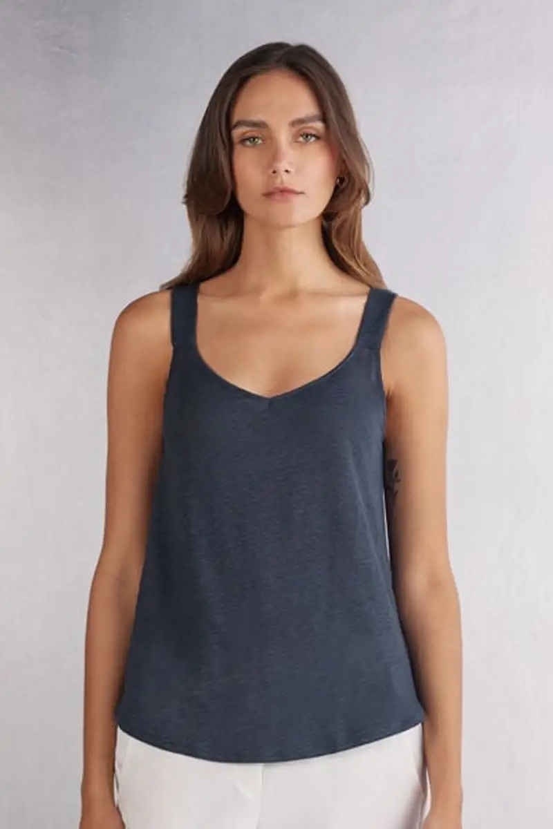 Intimissimi Canotta in Lino The Pure Linen Donna Blu Taglia L