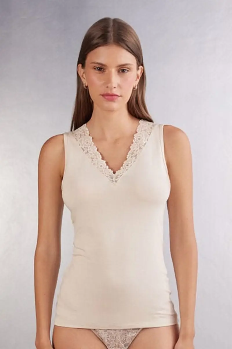 Intimissimi Canotta in Modal e Pizzo Pretty Flower Donna Naturale Taglia S