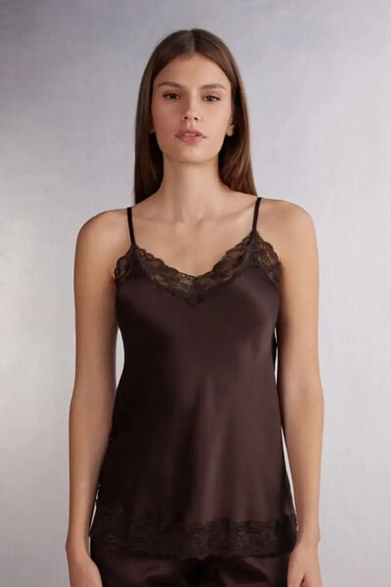 Intimissimi Canotta in Seta e Pizzo Donna Marrone Taglia L