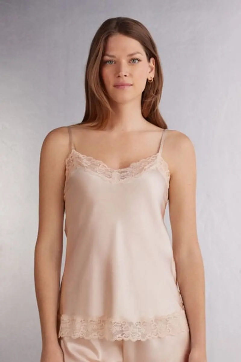 Intimissimi Canotta in Seta e Pizzo Donna Naturale Taglia L