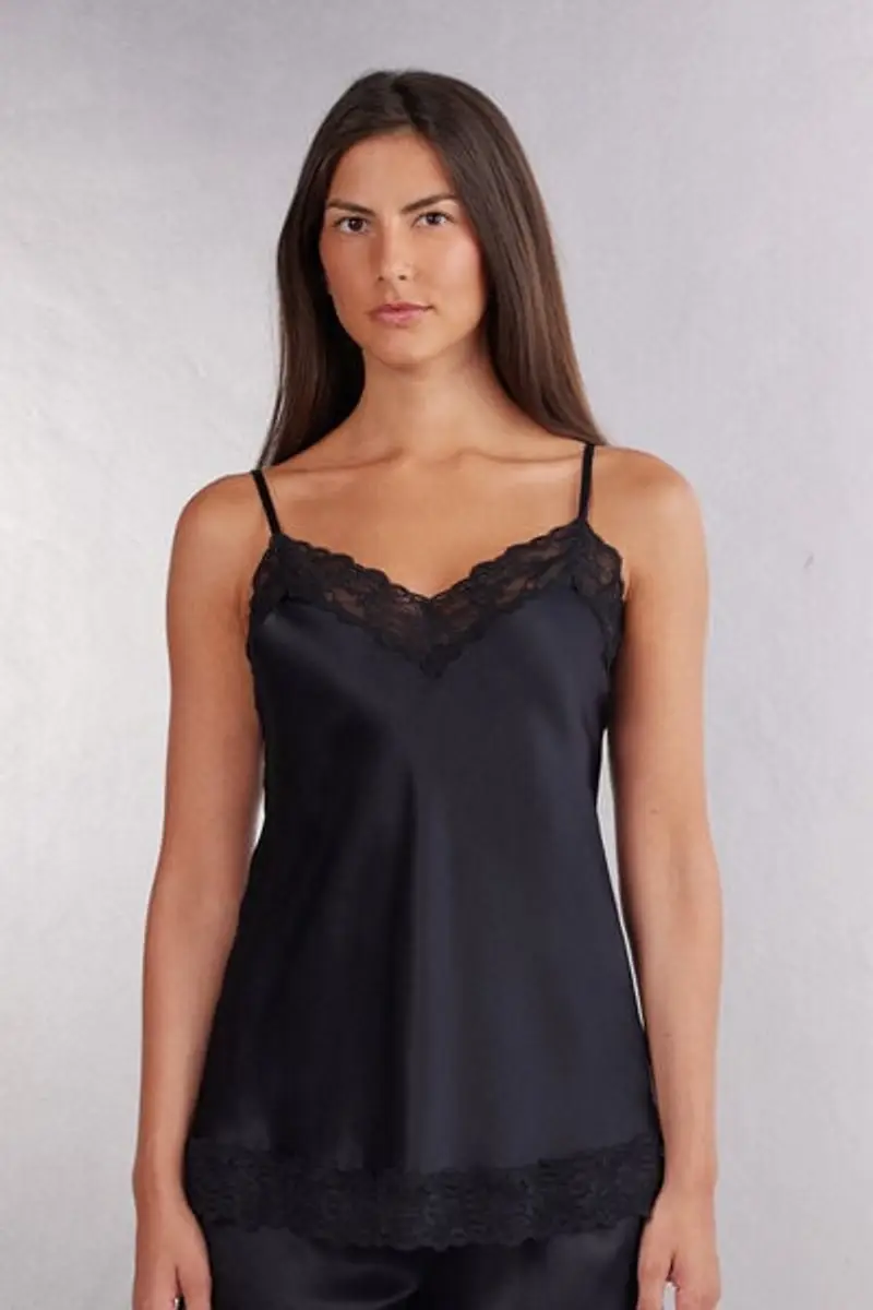 Intimissimi Canotta in Seta e Pizzo Donna Nero Taglia L