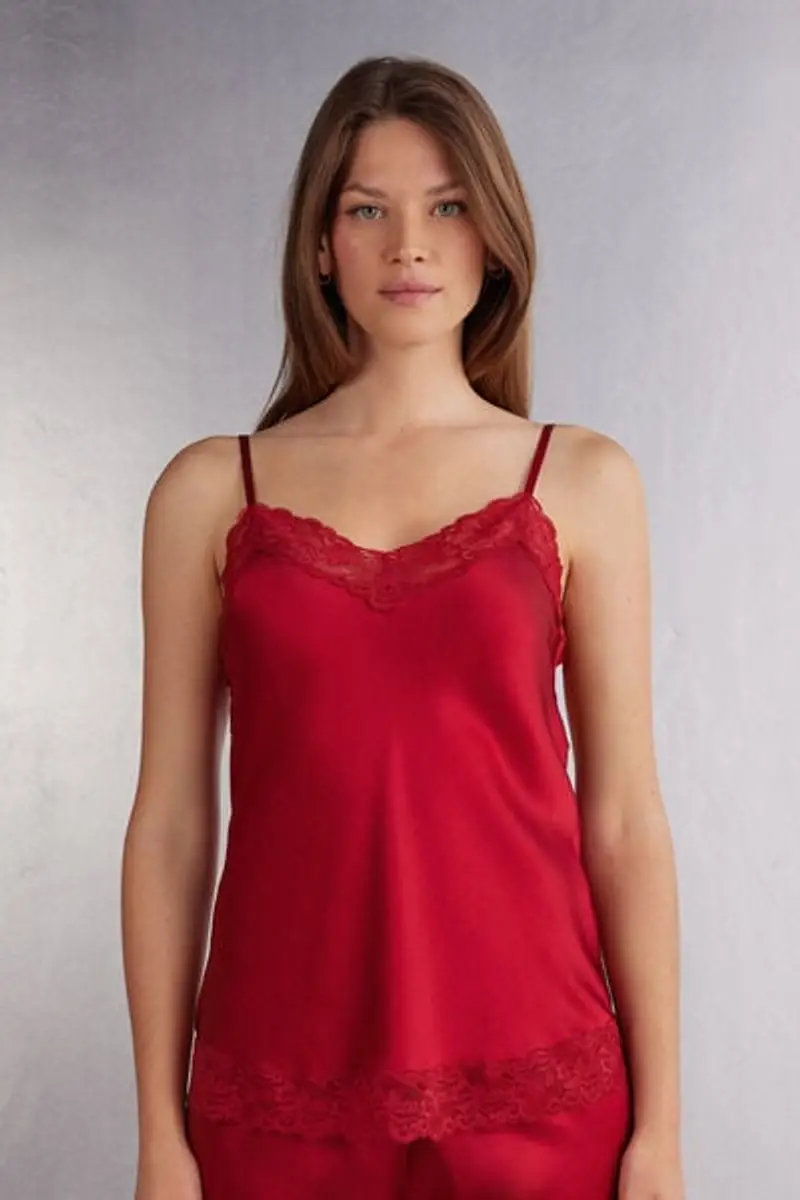 Intimissimi Canotta in Seta e Pizzo Donna Rosso Taglia L