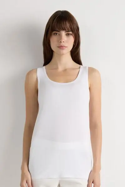 Canotta Lunga in Micromodal Donna Bianco