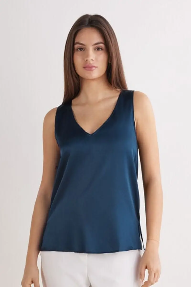 Intimissimi Canotta Scollo a V in Seta Donna Blu Taglia L