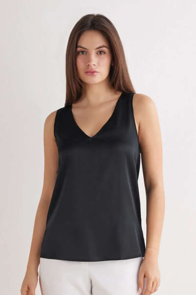 Intimissimi Canotta Scollo a V in Seta Donna Nero Taglia L
