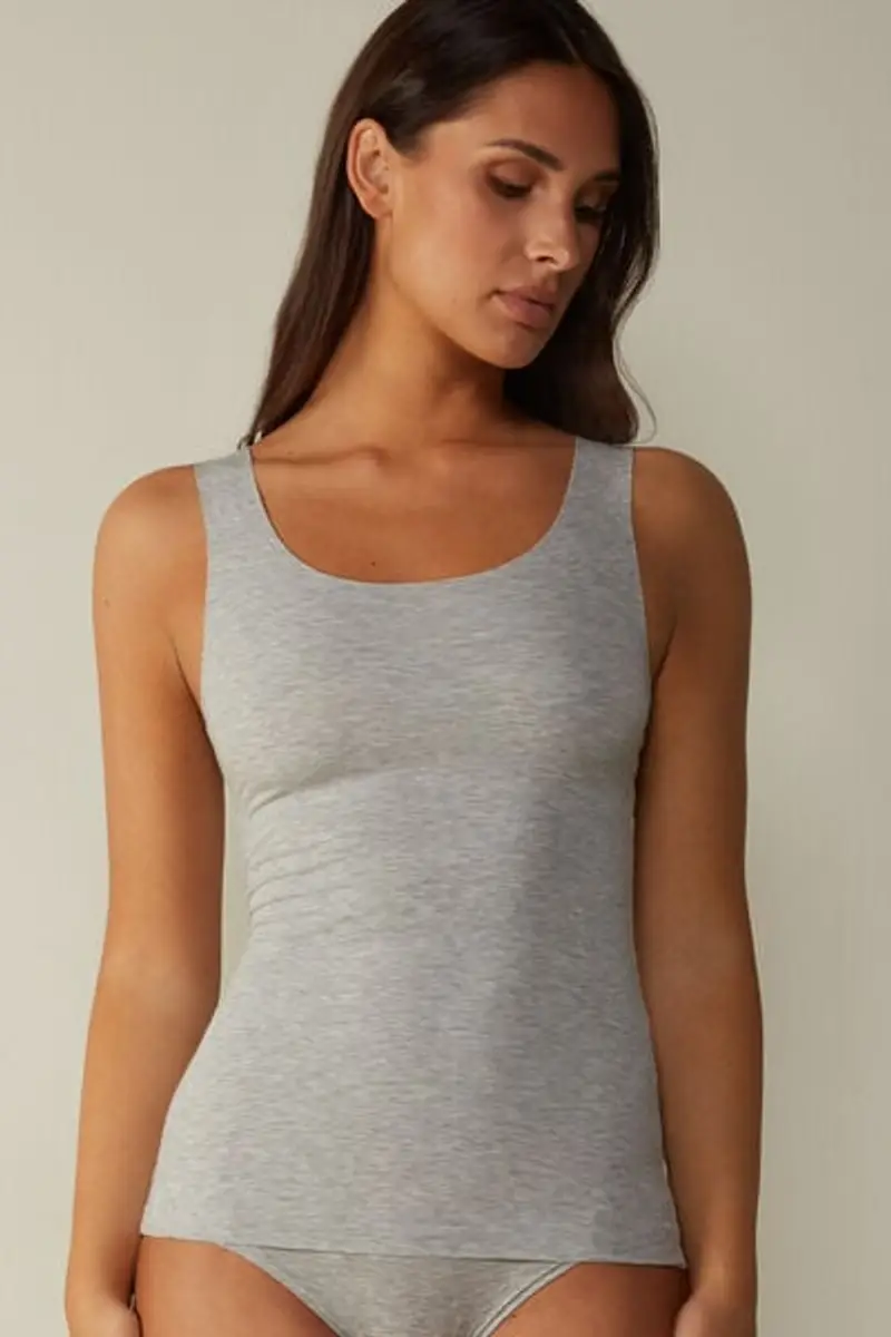 Intimissimi Canotta Scollo Tondo in Cotone Taglio Vivo Donna Grigio Taglia L
