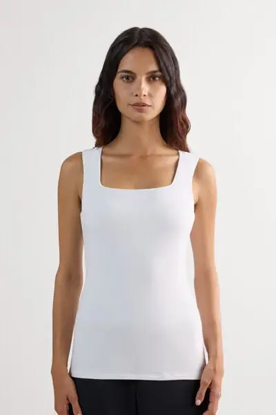 Canotta Spalla Larga in Fresh Bamboo Donna Bianco