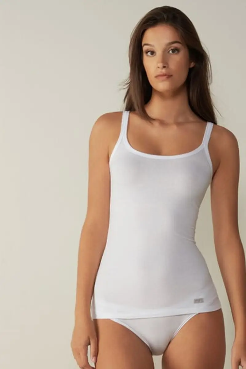 Intimissimi Canottiera con Spalla Stretta in Cotone Donna Bianco Taglia L