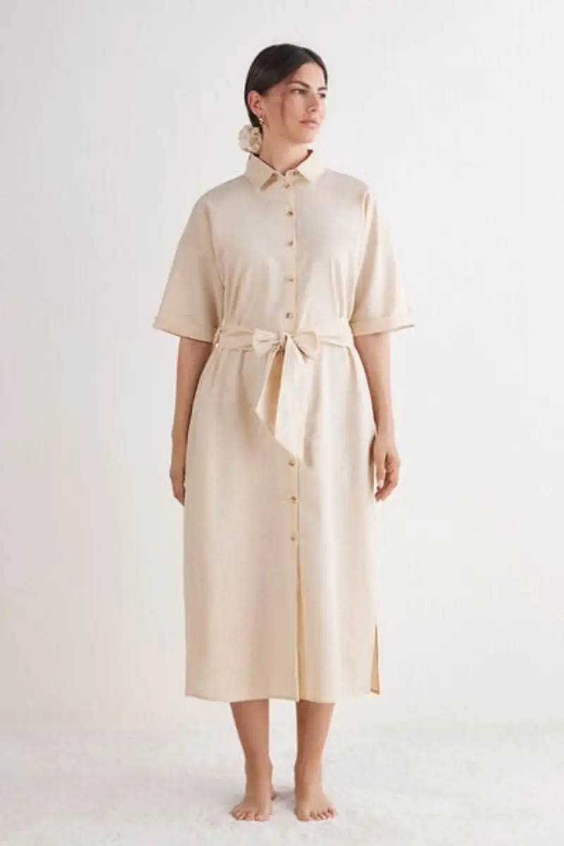 Intimissimi Chemisier Lino e Cotone Italian Riviera Donna Avorio Taglia L