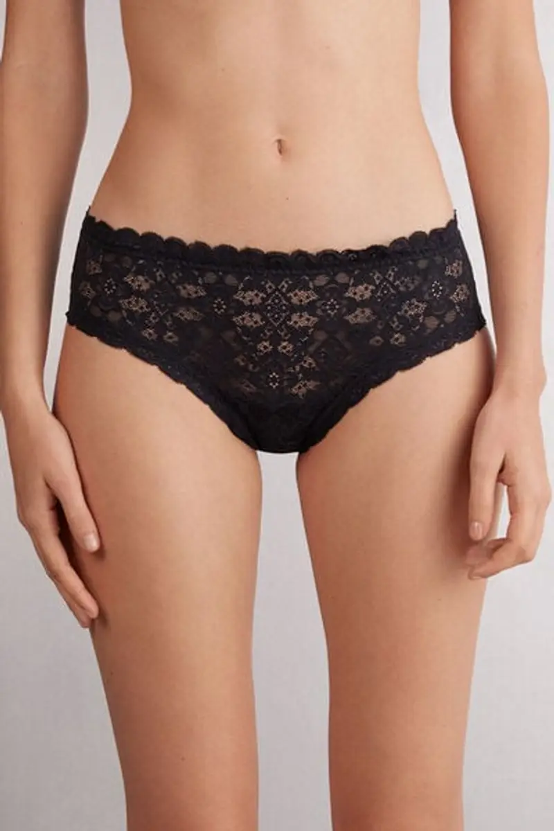 Intimissimi Culotte Brasiliana in Pizzo Donna Nero Taglia 5