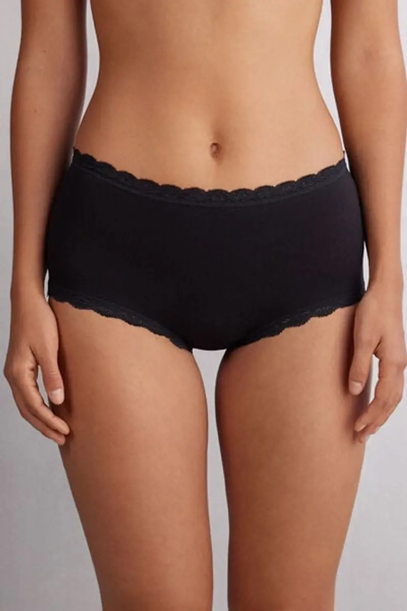 Intimissimi Culotte Vita Alta in Cotone e Pizzo Donna Nero Taglia 7