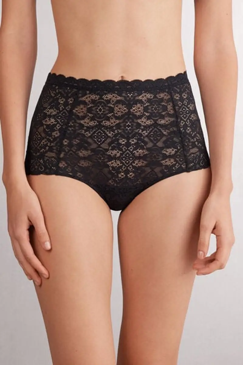 Intimissimi Culotte Vita Alta in Pizzo Donna Nero Taglia 2