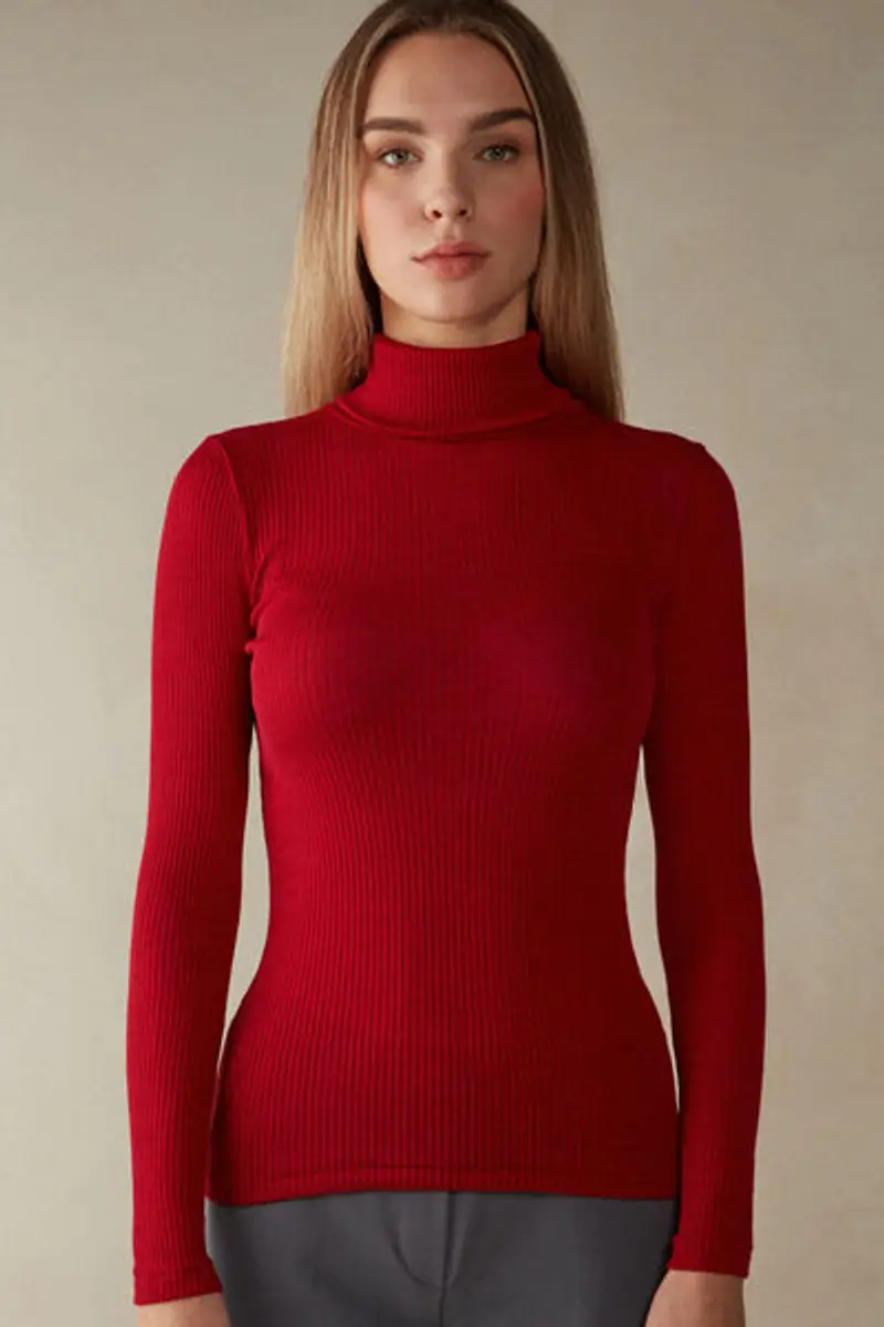 Intimissimi Dolcevita Lana e Seta Manica Lunga con Collo Alto Donna Rosso Taglia L