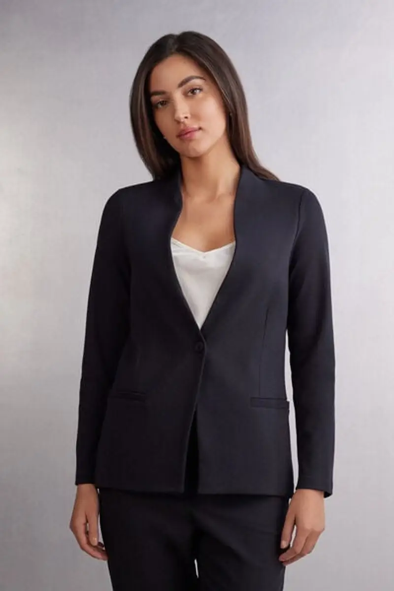 Giacca in Cotone Pesante con Bottone Donna Nero