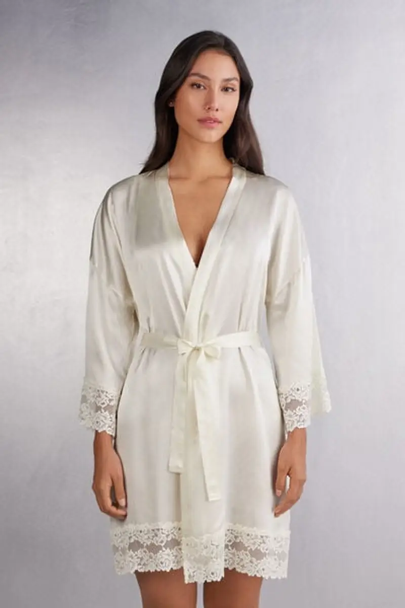 Intimissimi Kimono in Seta Pretty Flowers Donna Avorio Taglia M/L