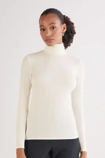 Maglia Collo Alto in Fresh Bamboo Donna Naturale