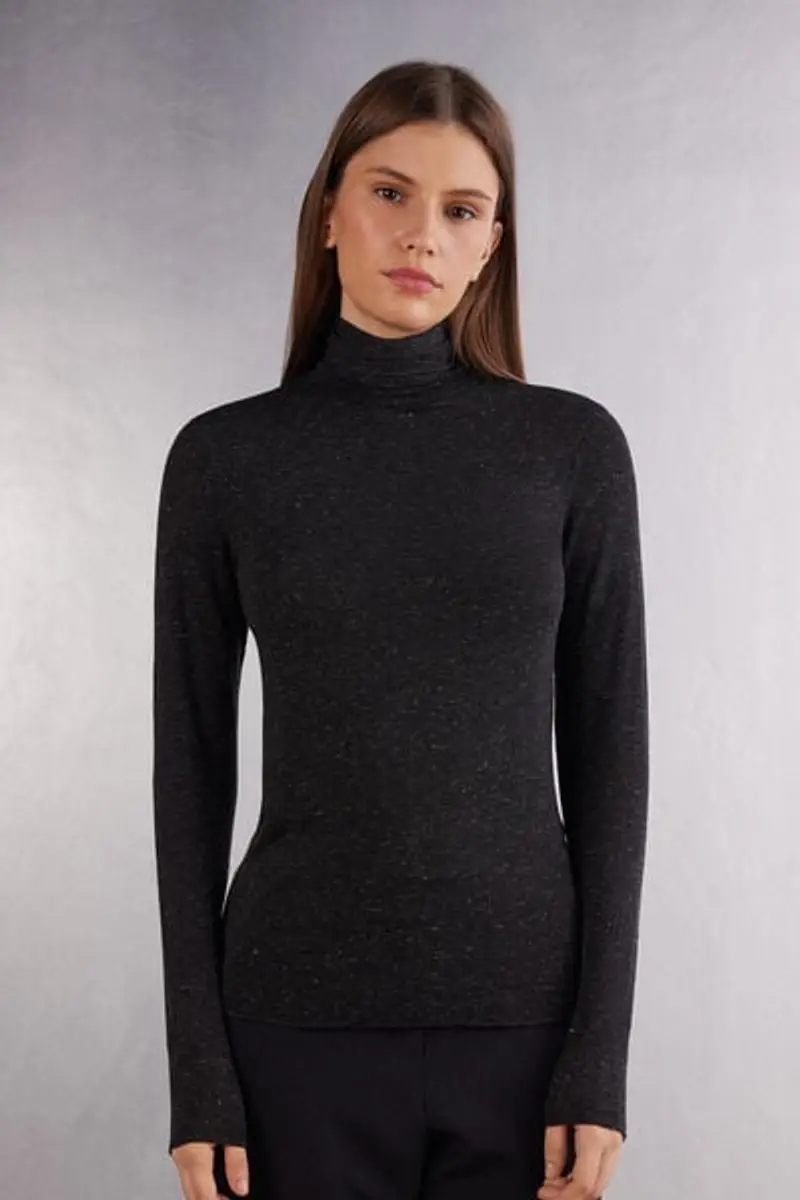 Intimissimi Maglia Collo Alto in Modal Light con Cashmere Lamè Donna Nero Taglia L