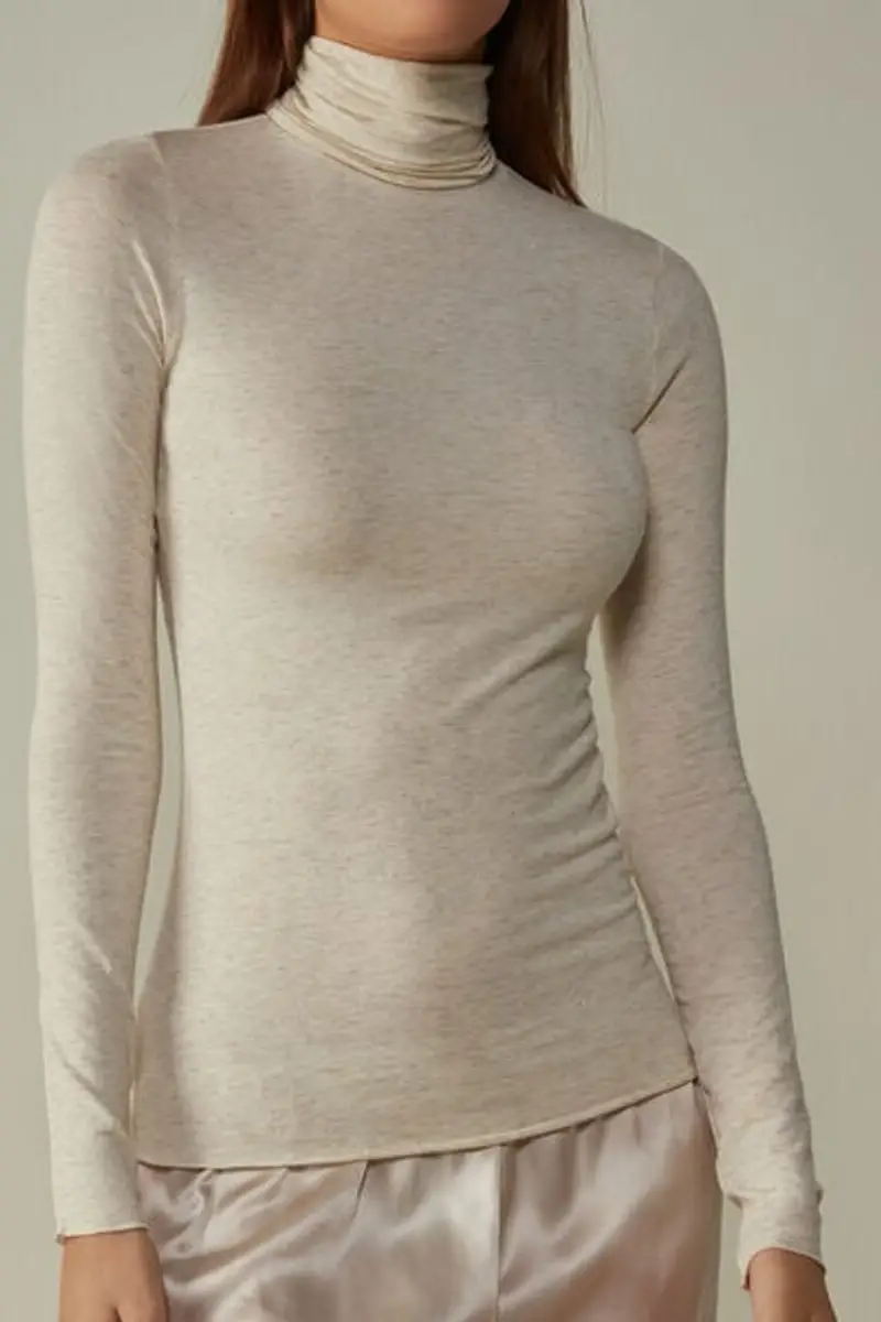 Intimissimi Maglia Collo Alto in Modal Light con Cashmere Lamè Donna Rosa Chiaro Taglia L