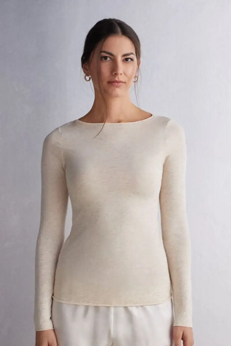 Intimissimi Maglia Girocollo in Modal Light con Cashmere Lamè Donna Rosa Chiaro Taglia S