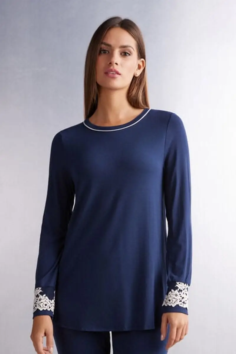 Maglia In Modal Pretty Flowers Donna Blu