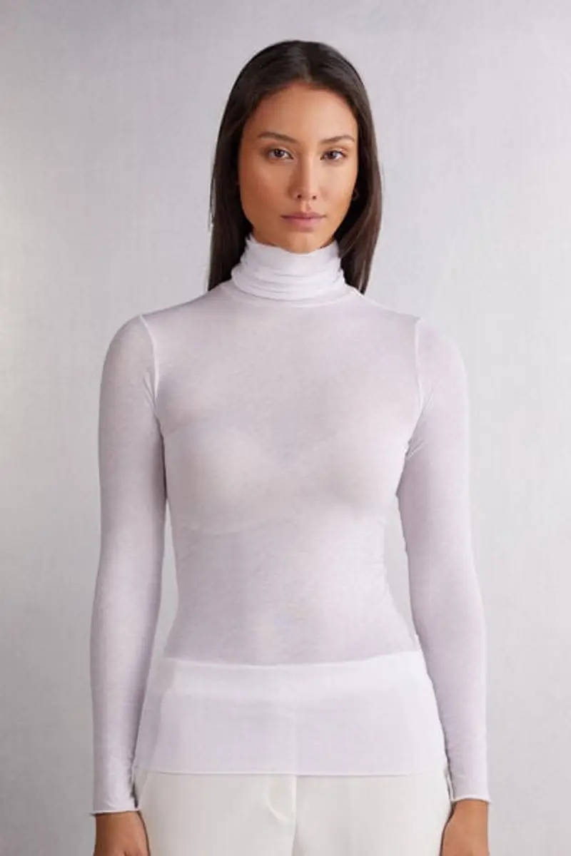 Intimissimi Maglia in Modal Ultralight con Cashmere Collo Alto Donna Bianco Taglia L