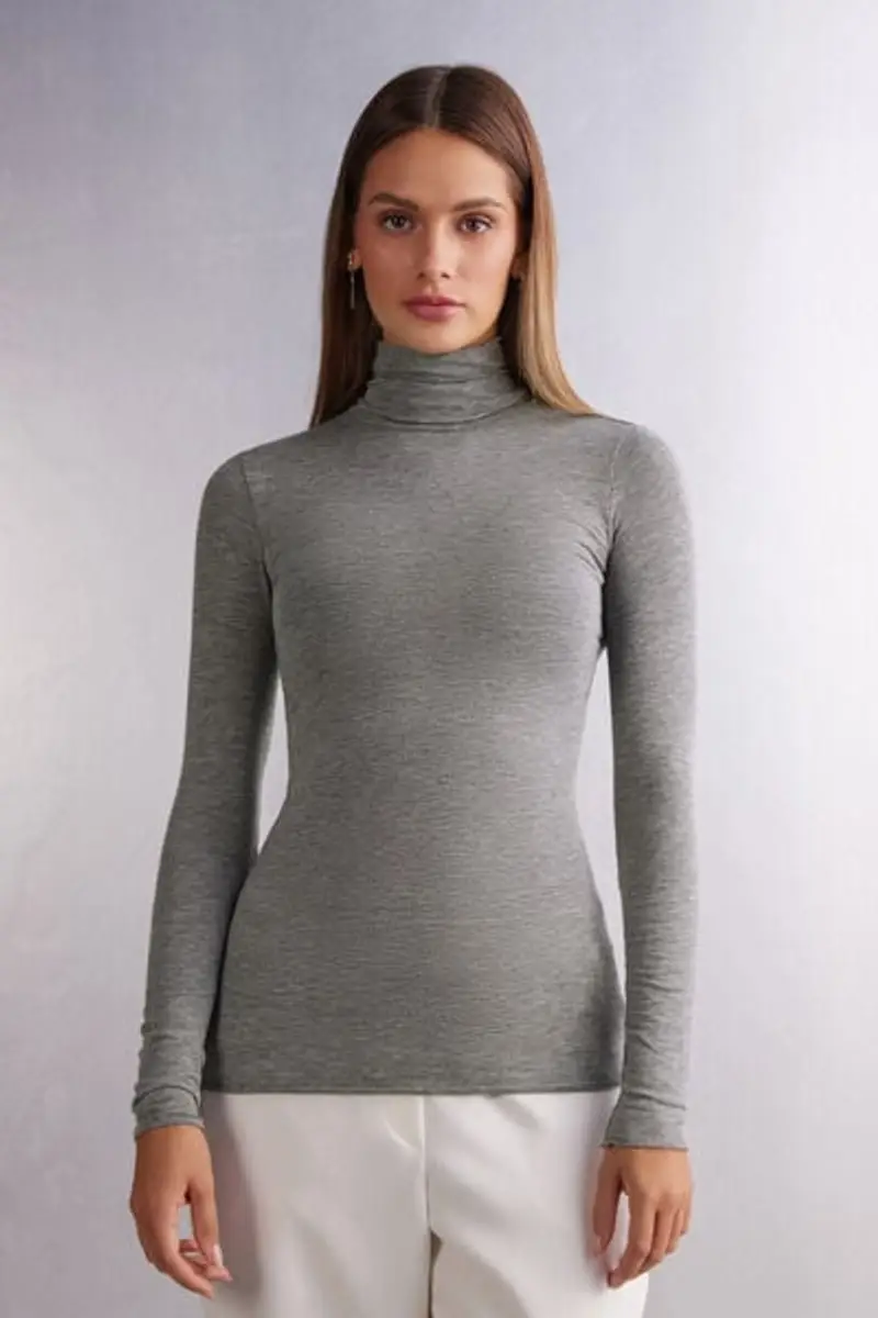 Intimissimi Maglia in Modal Ultralight con Cashmere Collo Alto Donna Grigio Taglia M