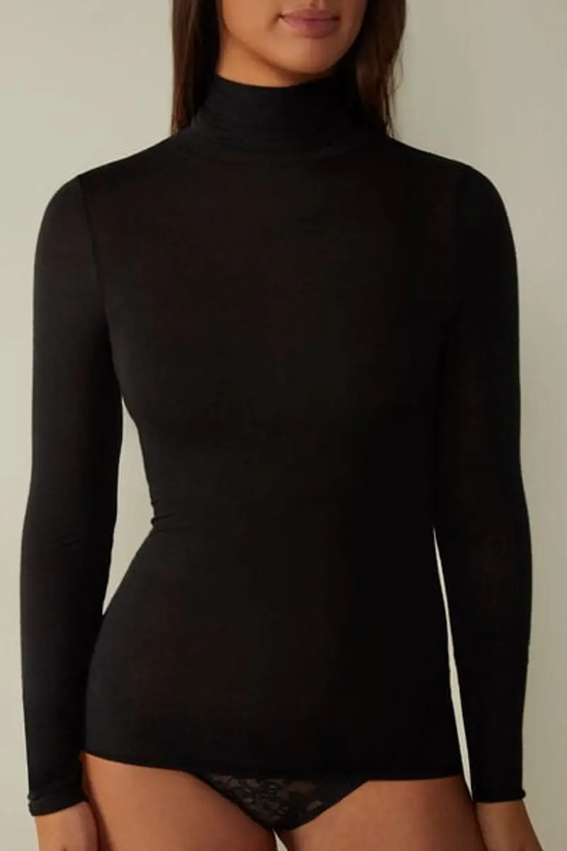 Intimissimi Maglia in Modal Ultralight con Cashmere Collo Alto Donna Nero Taglia L