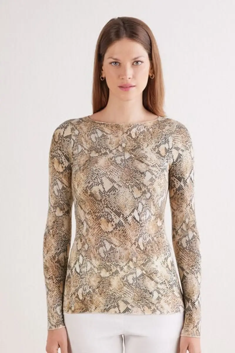 Intimissimi Maglia in Modal Ultralight con Cashmere Stampa Animalier Serpente Seductive Glamour Donna Stampa Taglia L