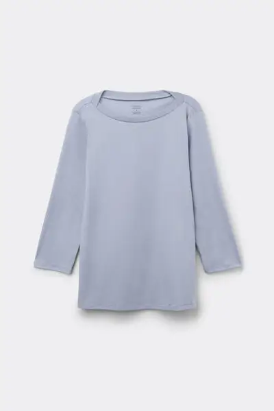 Maglia Manica 3/4 Scollo a Barchetta in Elevated Cotton Donna Azzurro