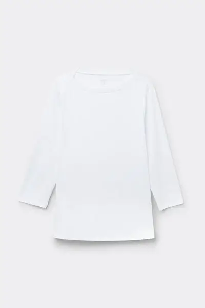 Maglia Manica 3/4 Scollo a Barchetta in Elevated Cotton Donna Bianco
