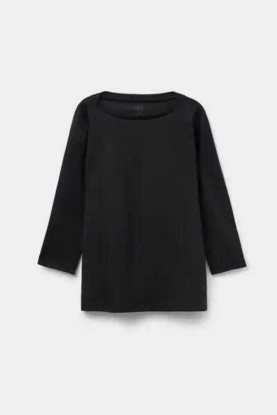 Maglia Manica 3/4 Scollo a Barchetta in Elevated Cotton Donna Nero