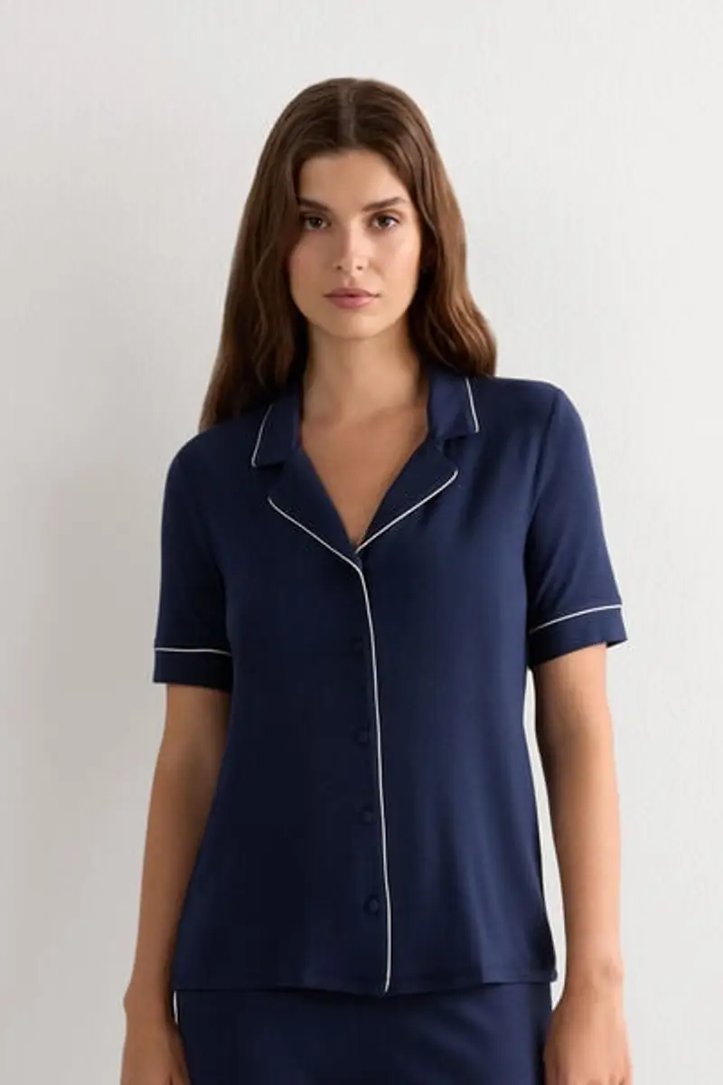 Intimissimi Maglia Manica Corta Aperta Davanti in Modal Donna Blu Taglia L