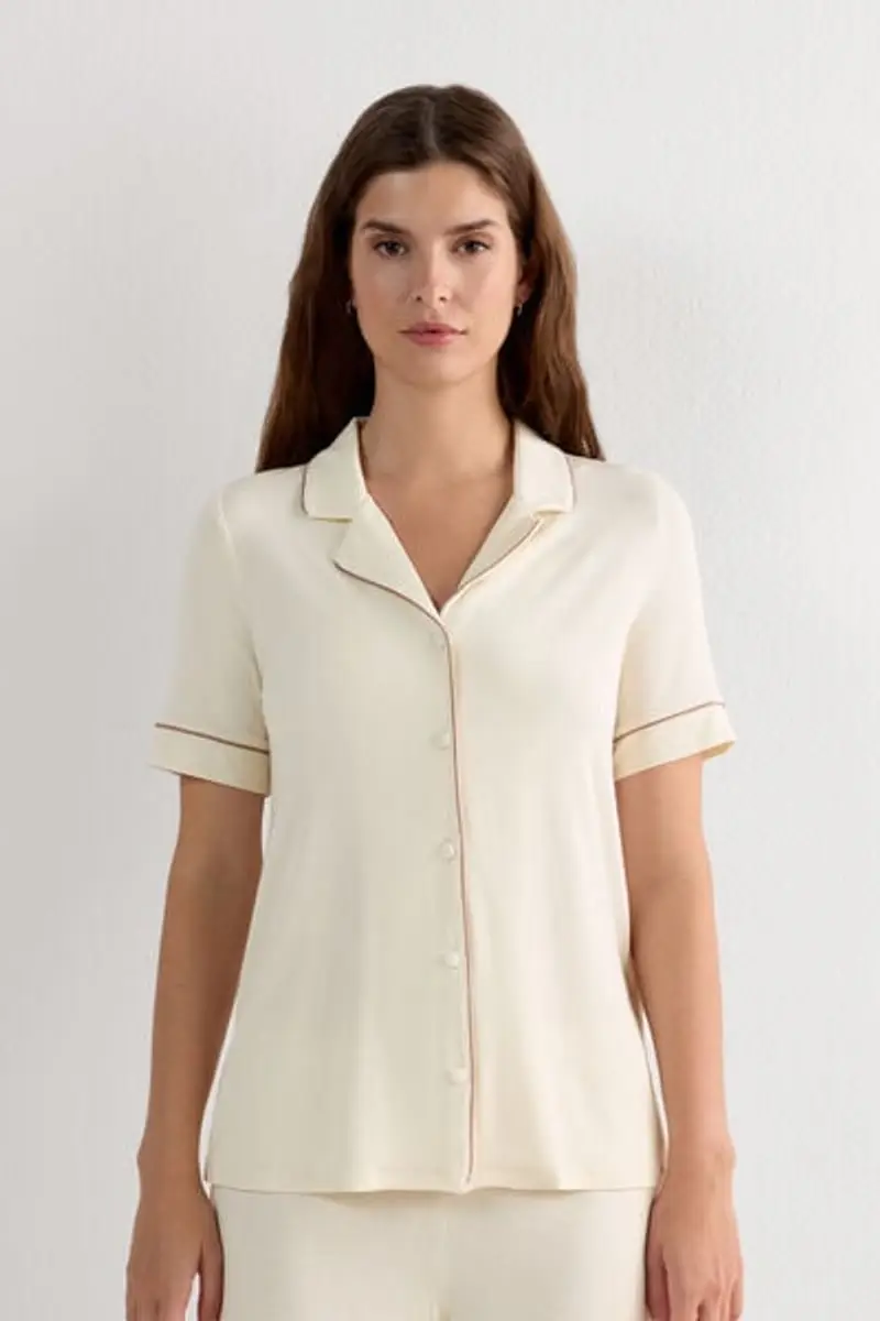 Intimissimi Maglia Manica Corta Aperta Davanti in Modal Donna Naturale Taglia L