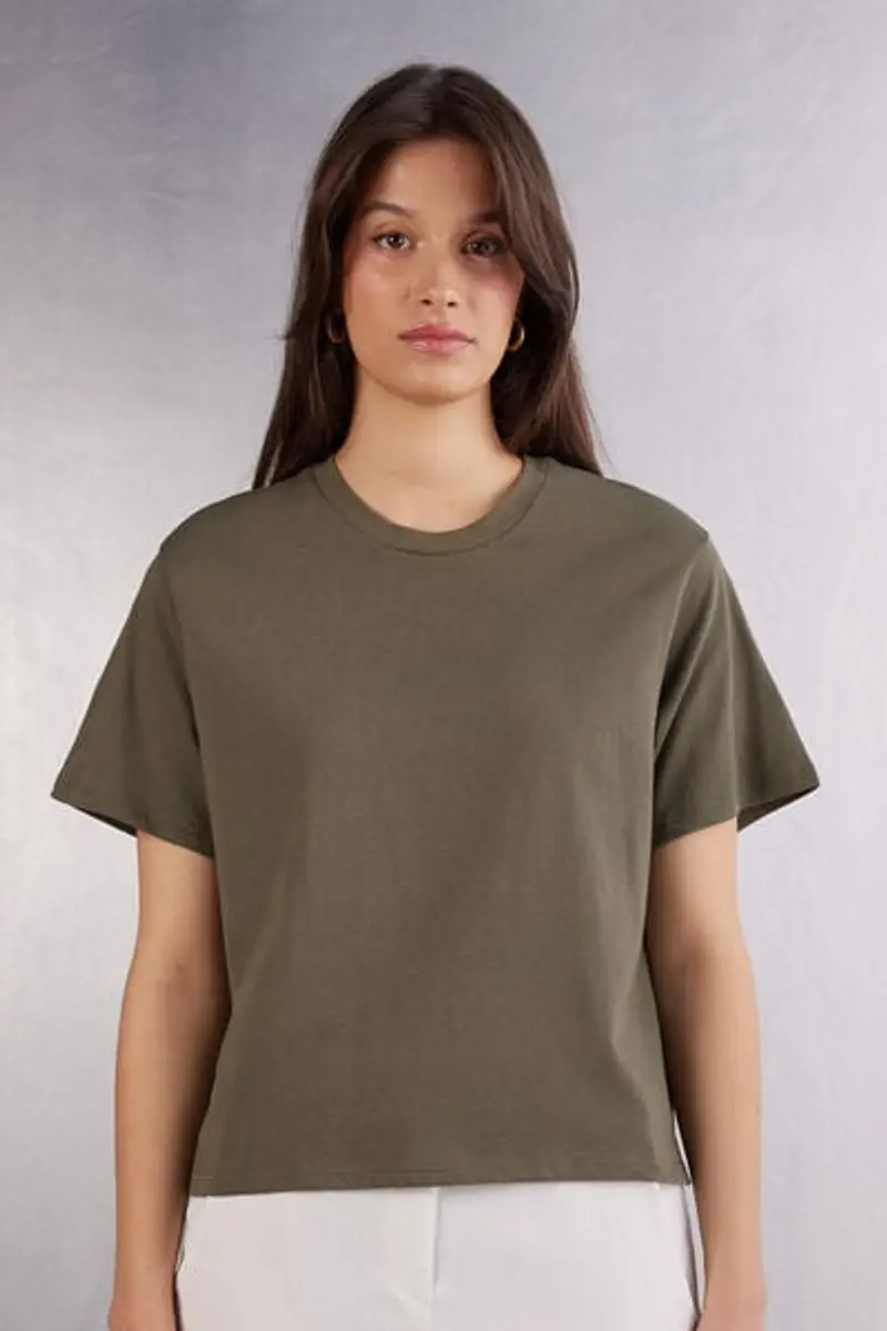 Intimissimi Maglia Manica Corta Boxy Fit in Cotone Donna Verde Taglia M