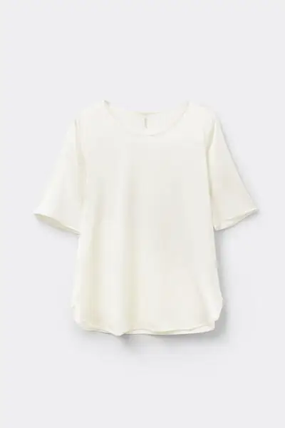 Maglia Manica Corta Girocollo in Raso di Seta Donna Avorio