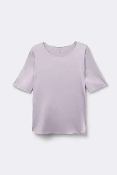 Maglia Manica Corta Girocollo in Raso di Seta Donna Viola