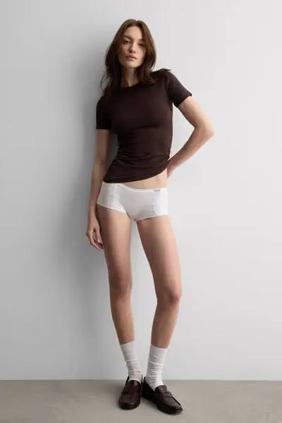 Maglia Manica Corta in Cotone Superior Elasticizzato Donna Marrone