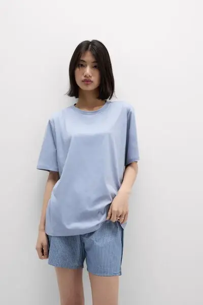 Maglia Manica Corta in Elevated Cotton Donna Azzurro