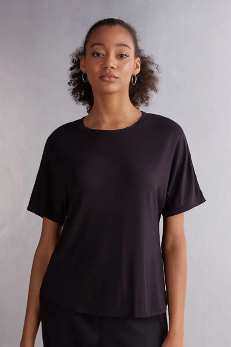 Maglia Manica Corta in Fresh Bamboo Donna Nero