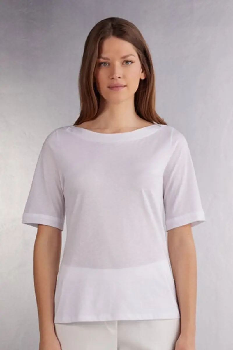 Intimissimi Maglia Manica Corta Scollo a Barchetta in Cotone Ultrafresh Donna Bianco Taglia L